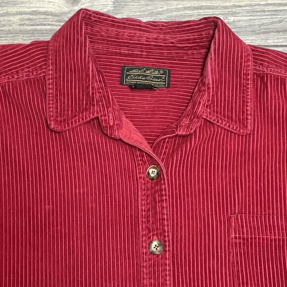 Eddie Bauer Corduroy Shirt Jacket Shacket Women’s Size Large Red Thick Heavy - Picture 10 of 16